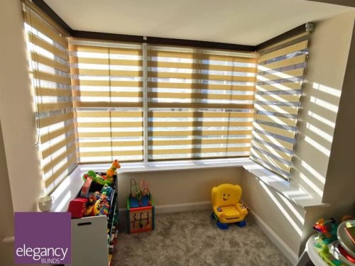 Day and night blinds for bay window